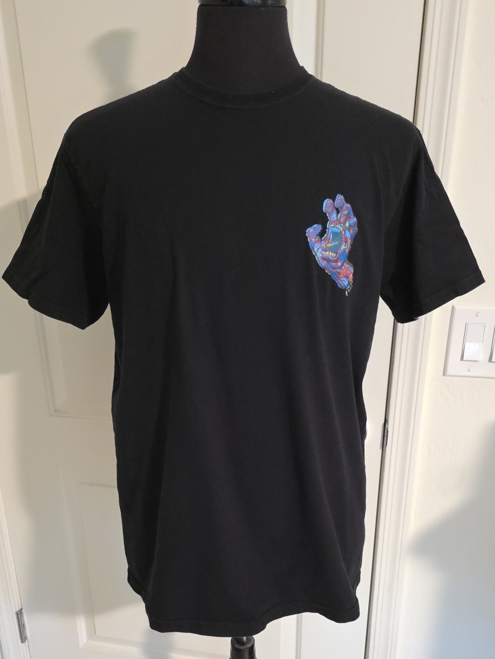 Santa Cruz Skateboards Black Tee with Multicolor Screaming Hand Chest & Graphics